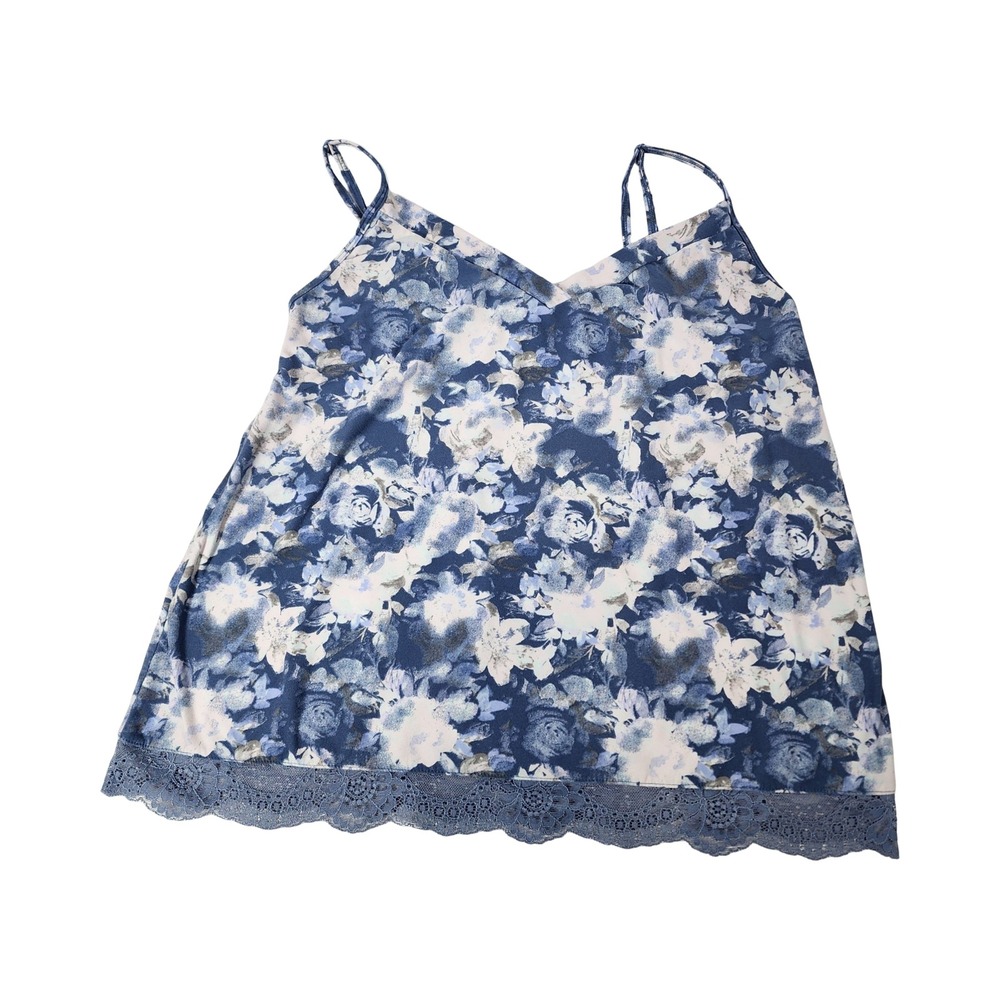 Jessica Simpson Blue Floral Lace Trim Camisole Top XL V-Neck Adjustable Straps